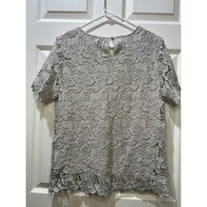 Philosophy Lace Overlay Top Grey Short Sleeve Women's Size M Fairy Whimsical